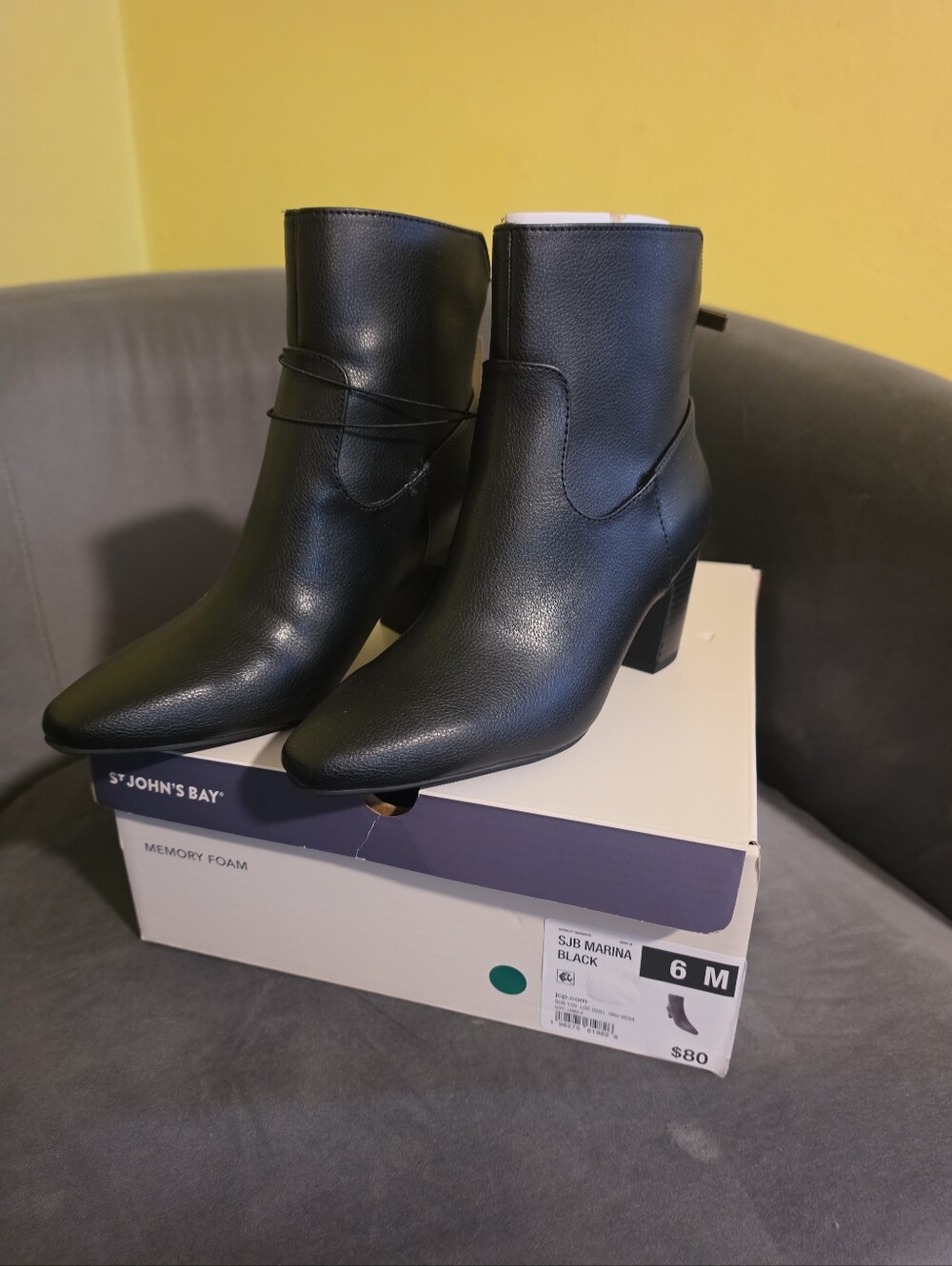 NWT St John's Bay Womens Size 6 Marina Black Ankle Boots Block Heel Back Zipper